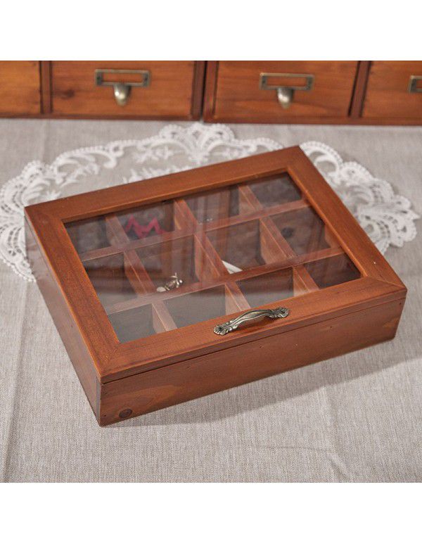 12 lattice antique solid wood jewelry box storage box wooden jewelry box storage box lattice glass covered wooden box