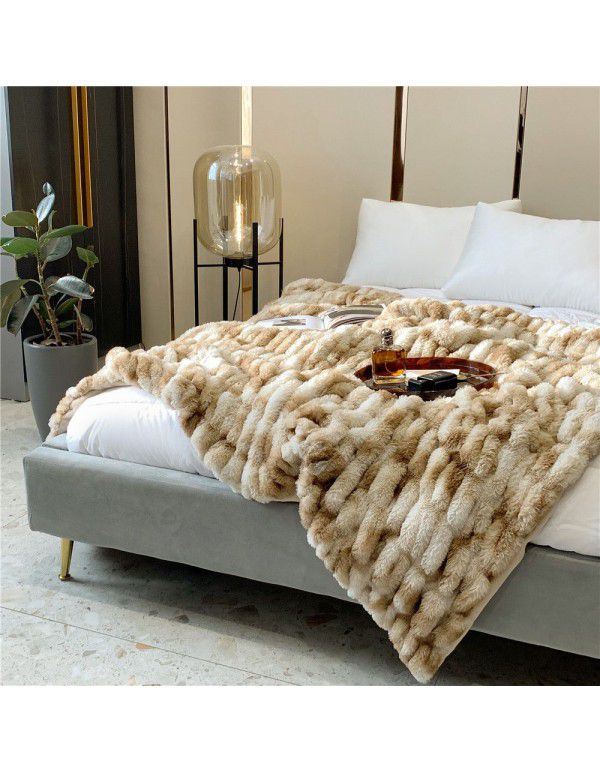 High grade imitation fur blanket comfortable skin friendly bubble rabbit blanket winter sofa blanket leisure blanket light luxury bed tail blanket 