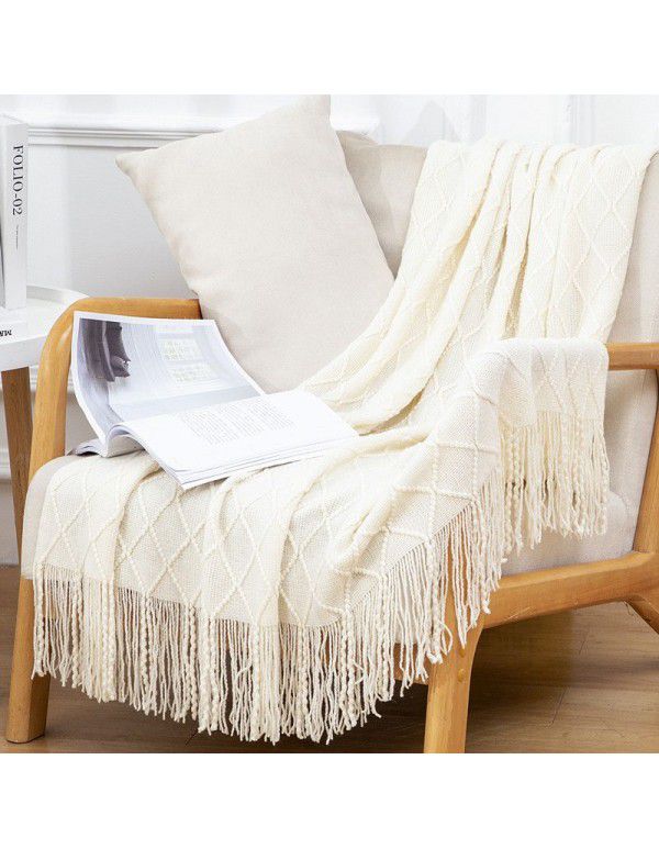 Summer air conditioning blanket knitting blanket thousand bird pattern tassel sofa blanket small blanket bed tail American wool nap blanket