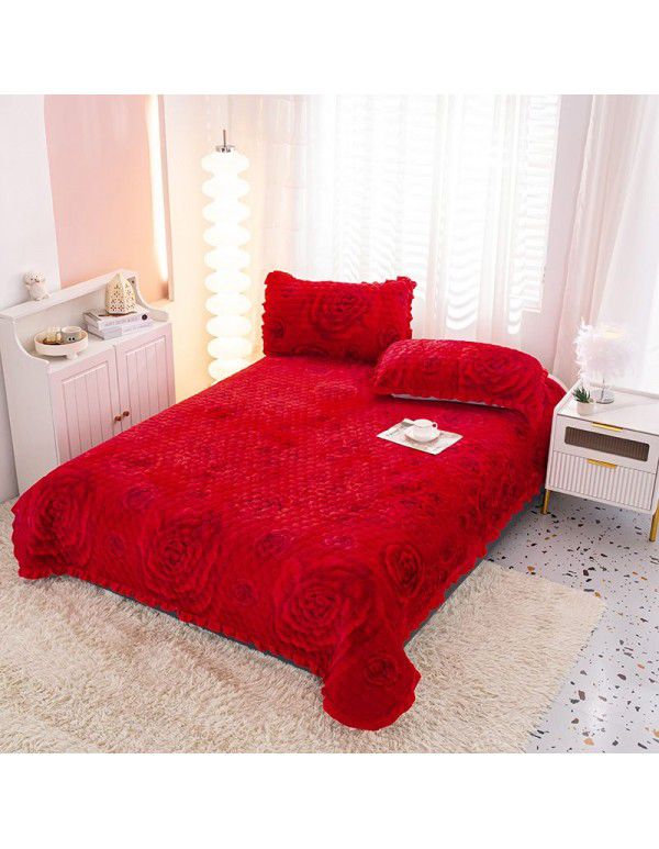 Factory direct sales thickened bed cover autumn and winter milk velvet cotton cover blanket three piece set crystal velvet single bed cover blanket wholesale