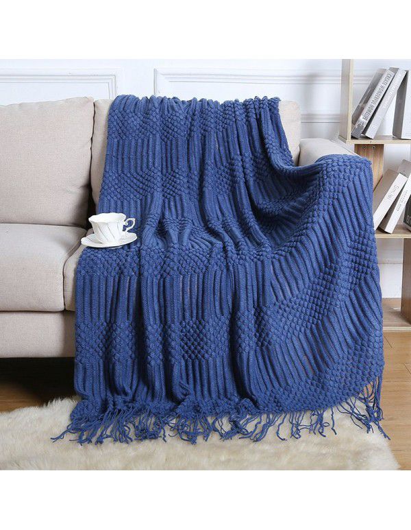 Summer air conditioning blanket knitting blanket thousand bird pattern tassel sofa blanket small blanket bed tail American wool nap blanket