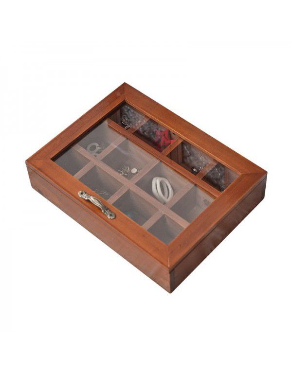 12 lattice antique solid wood jewelry box storage box wooden jewelry box storage box lattice glass covered wooden box