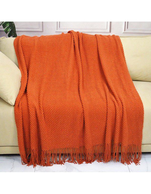 Pure color knitting blanket Home stay bed end decorative blanket blanket bed napkin ins nap air conditioning blanket blanket sofa blanket