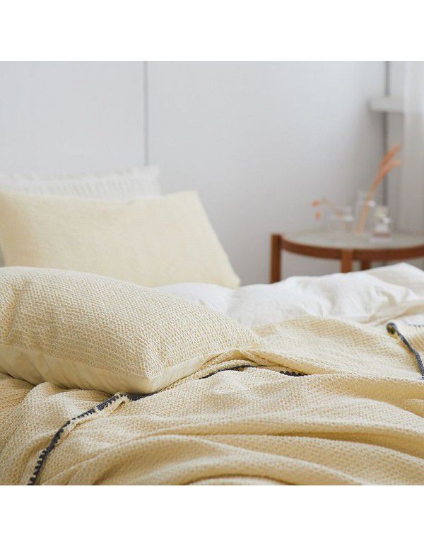 Japanese simple waffle blanket, bedroom towel, cool quilt in summer, solid color, summer thin sofa, air conditioning blanket