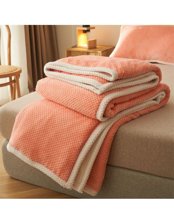 Nordic solid color double-layer blanket thickened cashmere blanket winter sheets flannel nap sofa gift blanket