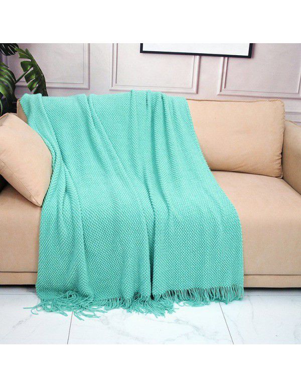 Pure color knitting blanket Home stay bed end decorative blanket blanket bed napkin ins nap air conditioning blanket blanket sofa blanket