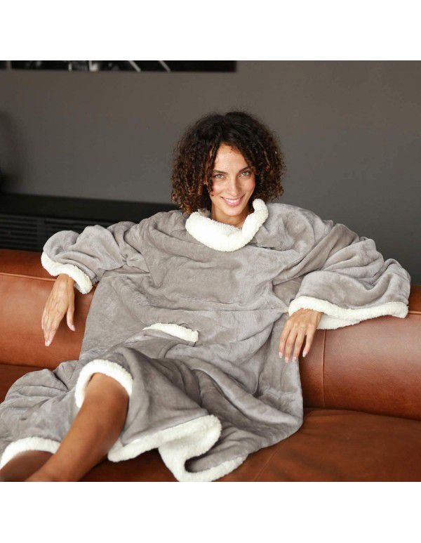 Autumn and winter 2022 fleece pocket plush thickened flannel sofa blanket warm and comfortable solid color household blanket