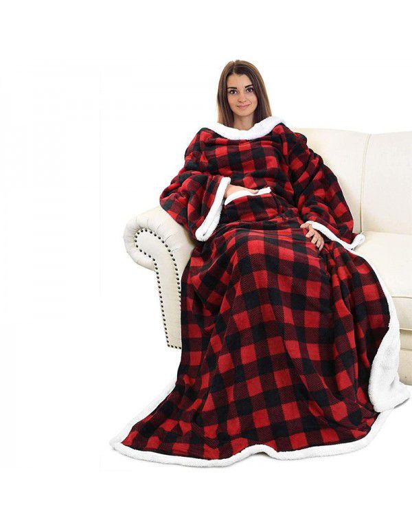 Autumn and winter 2022 fleece pocket plush thickened flannel sofa blanket warm and comfortable solid color household blanket