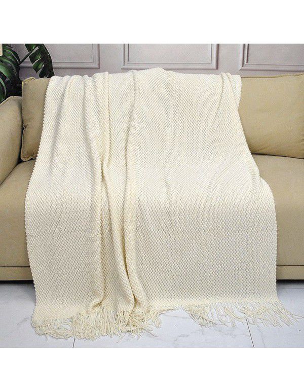 Pure color knitting blanket Home stay bed end decorative blanket blanket bed napkin ins nap air conditioning blanket blanket sofa blanket