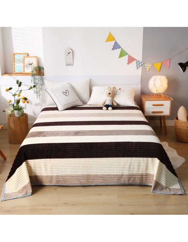 New striped blanket coral blanket student dormitory single blanket double enlarged blanket blanket