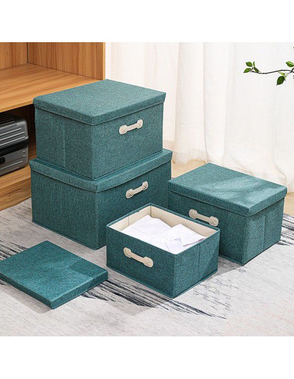 Cotton and linen folding storage box with thickened cover, drawer type storage box, Japanese storage box