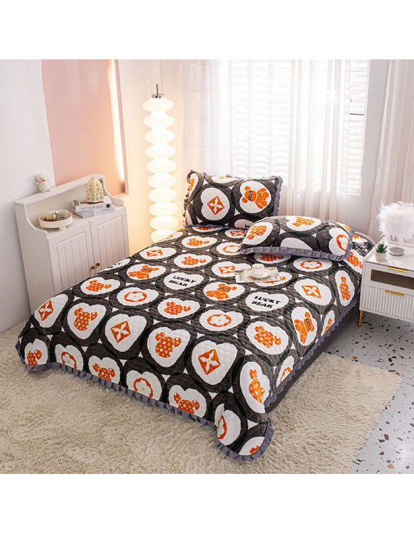 Factory direct sales thickened bed cover autumn and winter milk velvet cotton cover blanket three piece set crystal velvet single bed cover blanket wholesale