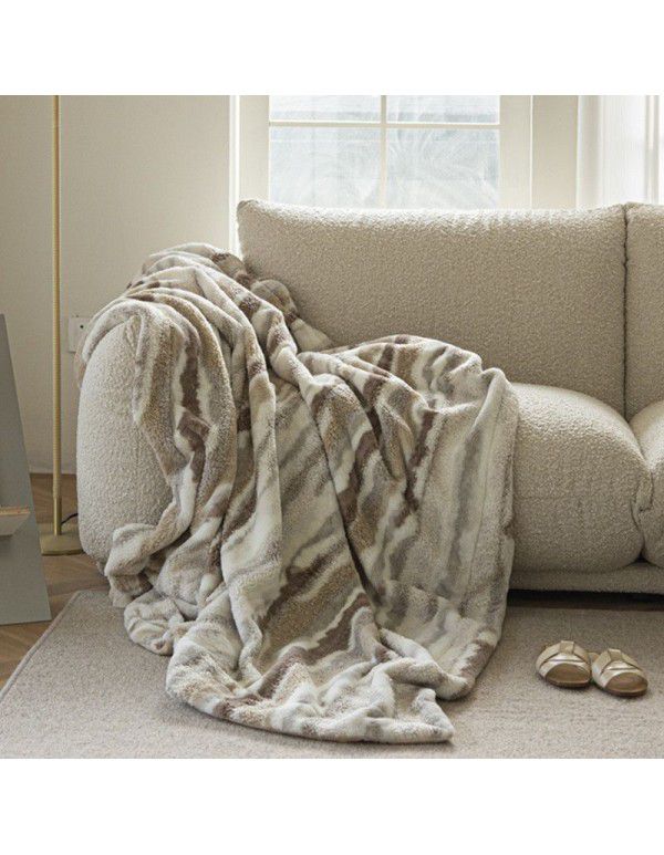 Modern simple and luxurious tie dyed zebra rabbit hair sheep curly wool Magirami blended blanket nap blanket sofa blanket
