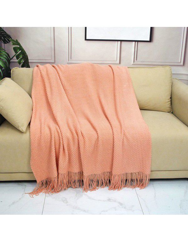 Pure color knitting blanket Home stay bed end decorative blanket blanket bed napkin ins nap air conditioning blanket blanket sofa blanket