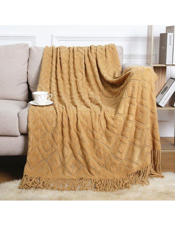 Summer air conditioning blanket knitting blanket thousand bird pattern tassel sofa blanket small blanket bed tail American wool nap blanket