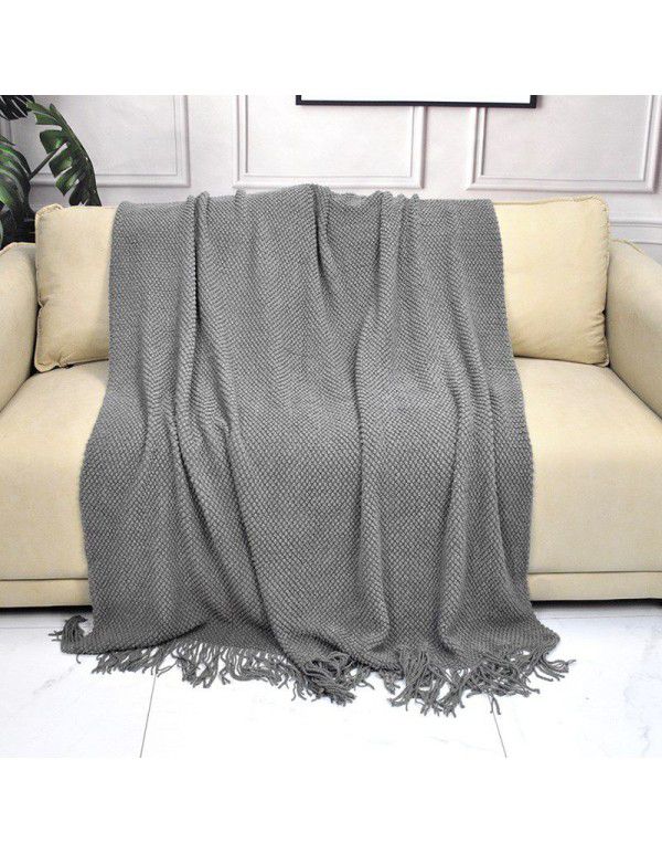 Pure color knitting blanket Home stay bed end decorative blanket blanket bed napkin ins nap air conditioning blanket blanket sofa blanket
