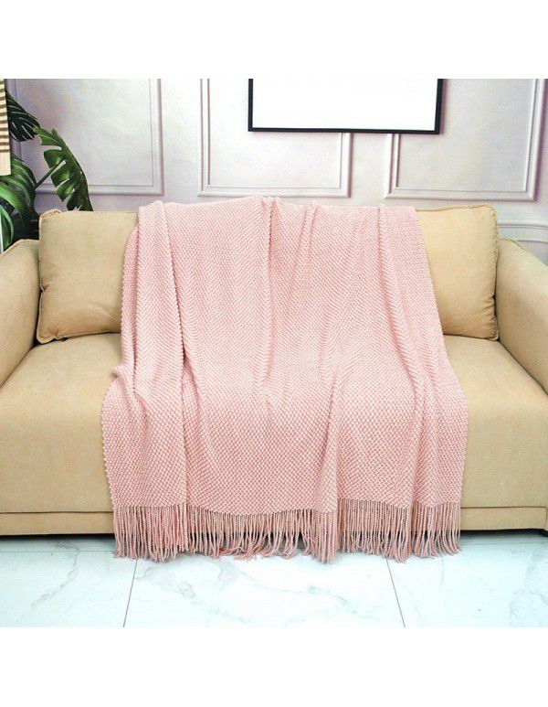 Pure color knitting blanket Home stay bed end decorative blanket blanket bed napkin ins nap air conditioning blanket blanket sofa blanket