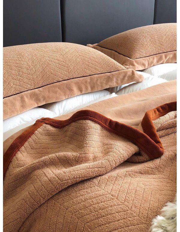 Warm in autumn and winter, plain milk wool blanket thickened nap blanket, plush herringbone pattern jacquard cover blanket in office