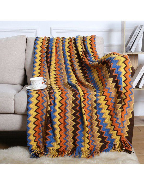 Summer air conditioning blanket knitting blanket thousand bird pattern tassel sofa blanket small blanket bed tail American wool nap blanket