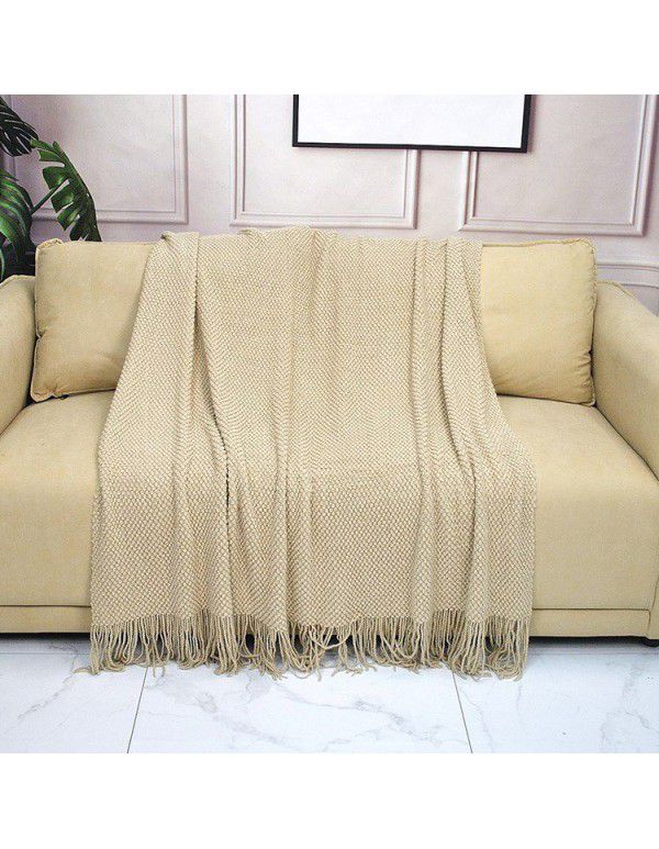 Pure color knitting blanket Home stay bed end decorative blanket blanket bed napkin ins nap air conditioning blanket blanket sofa blanket