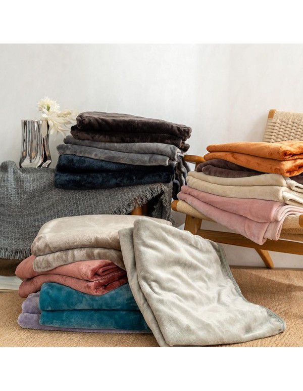 Autumn and winter new simple Japanese non print blanket sofa blanket thickened fine coral flannel blanket leisure blanket