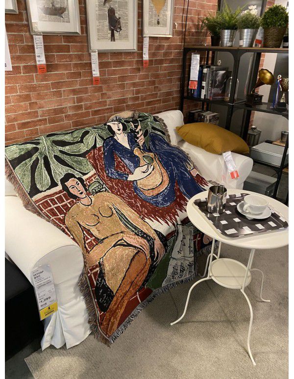 Art oil painting style Matisse guitar woman tapestry casual blanket sofa blanket blanket field grass carpet
