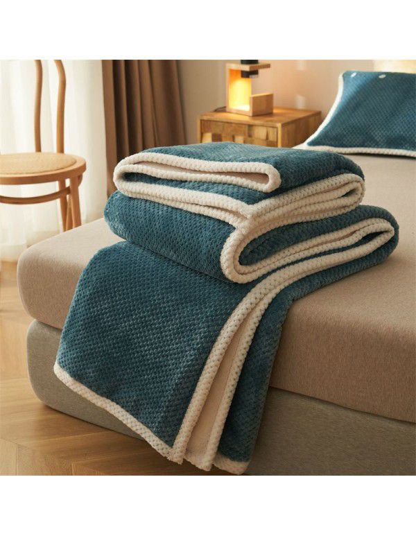 Nordic solid color double-layer blanket thickened cashmere blanket winter sheets flannel nap sofa gift blanket