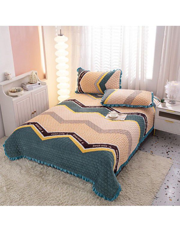Factory direct sales thickened bed cover autumn and winter milk velvet cotton cover blanket three piece set crystal velvet single bed cover blanket wholesale