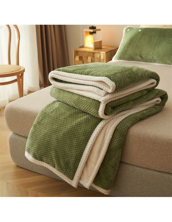 Nordic solid color double-layer blanket thickened cashmere blanket winter sheets flannel nap sofa gift blanket