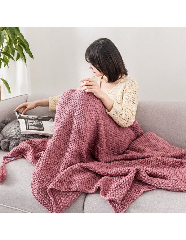 Waffle blanket ins wind sofa blanket office nap tassel ball wool leisure air conditioning blanket