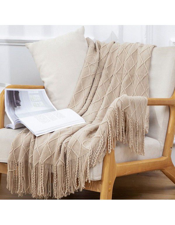 Summer air conditioning blanket knitting blanket thousand bird pattern tassel sofa blanket small blanket bed tail American wool nap blanket