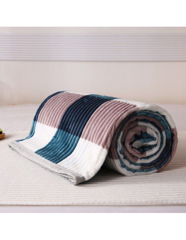 New striped blanket coral blanket student dormitory single blanket double enlarged blanket blanket