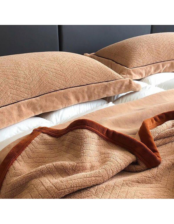 Warm in autumn and winter, plain milk wool blanket thickened nap blanket, plush herringbone pattern jacquard cover blanket in office