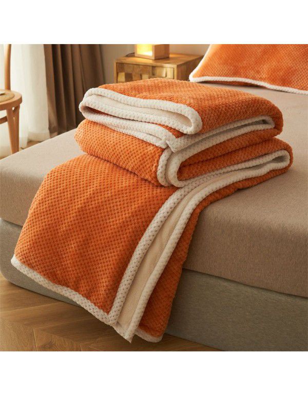 Nordic solid color double-layer blanket thickened cashmere blanket winter sheets flannel nap sofa gift blanket