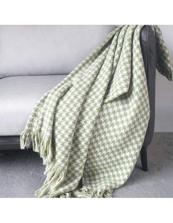 Luxury dark green sofa blanket bed towel bed blanket light green model room blanket thousand bird grid knitting bed blanket
