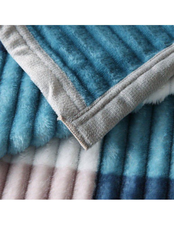 New striped blanket coral blanket student dormitory single blanket double enlarged blanket blanket