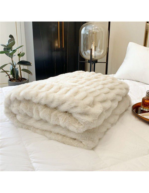 High grade imitation fur blanket comfortable skin friendly bubble rabbit blanket winter sofa blanket leisure blanket light luxury bed tail blanket 