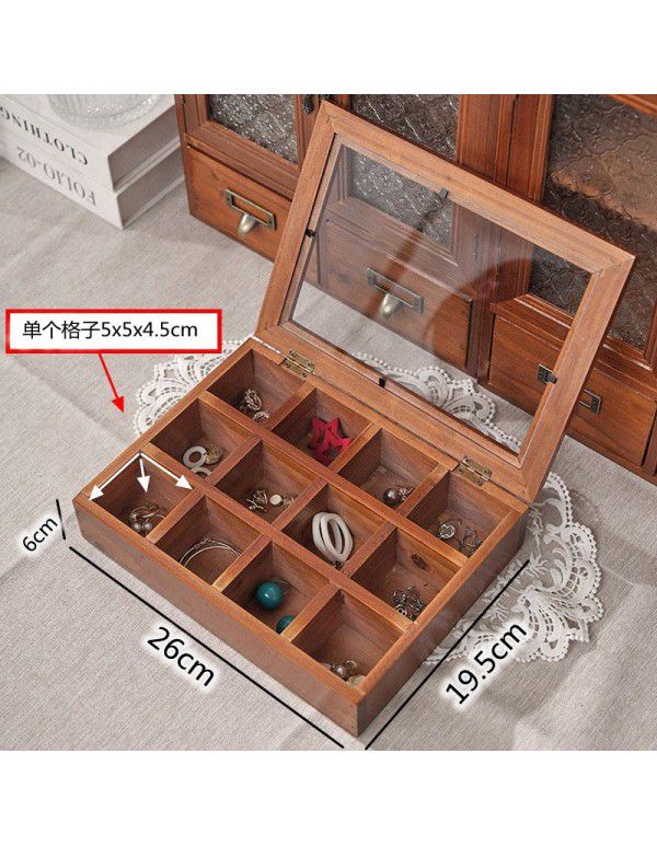 12 lattice antique solid wood jewelry box storage box wooden jewelry box storage box lattice glass covered wooden box
