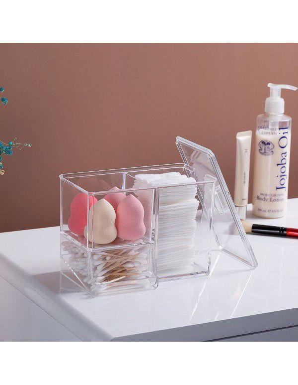 Cosmetic cotton tabletop plastic finishing box Dressing table makeup compartment storage cotton swab transparent storage box wholesale