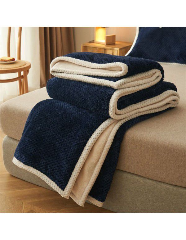 Nordic solid color double-layer blanket thickened cashmere blanket winter sheets flannel nap sofa gift blanket