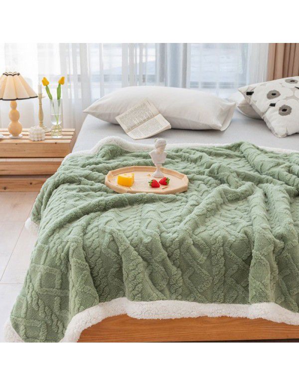 Autumn and Winter Pure Tuff Cashmere Lamb Blanket Double layer Leisure ins Wind Cover Blanket Jacquard Gift Blanket Wholesale