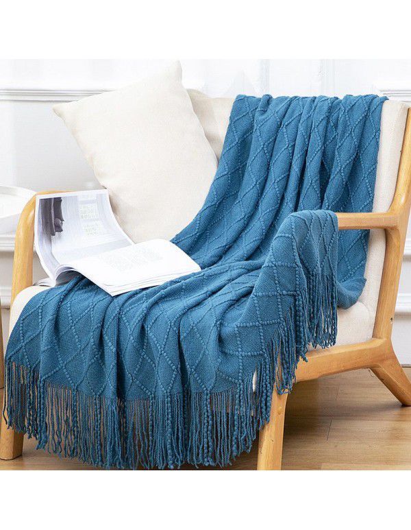 Summer air conditioning blanket knitting blanket thousand bird pattern tassel sofa blanket small blanket bed tail American wool nap blanket