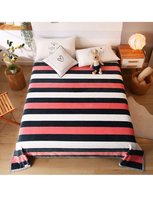 New striped blanket coral blanket student dormitory single blanket double enlarged blanket blanket