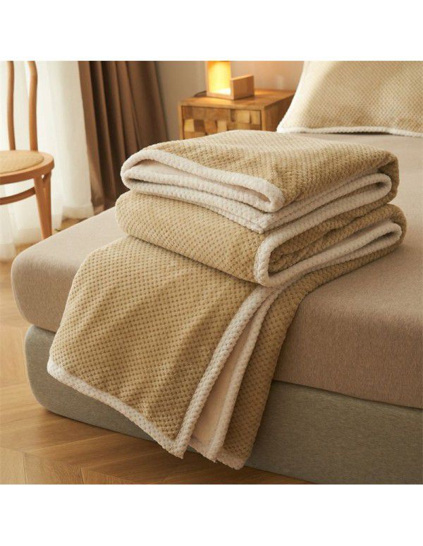 Nordic solid color double-layer blanket thickened cashmere blanket winter sheets flannel nap sofa gift blanket
