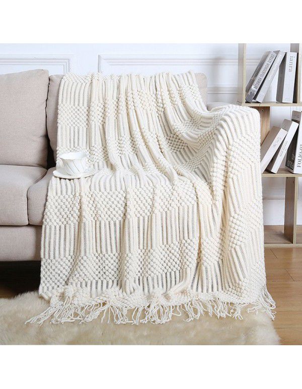 Summer air conditioning blanket knitting blanket thousand bird pattern tassel sofa blanket small blanket bed tail American wool nap blanket