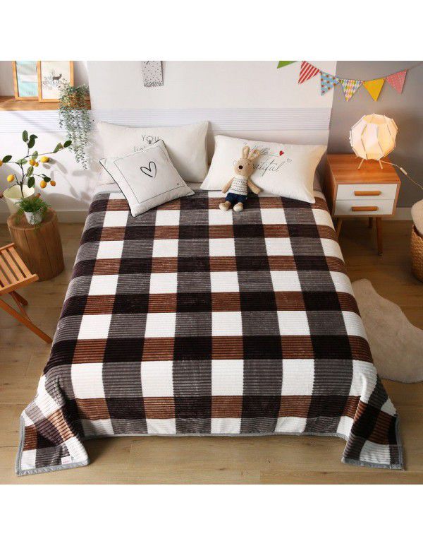New striped blanket coral blanket student dormitory single blanket double enlarged blanket blanket