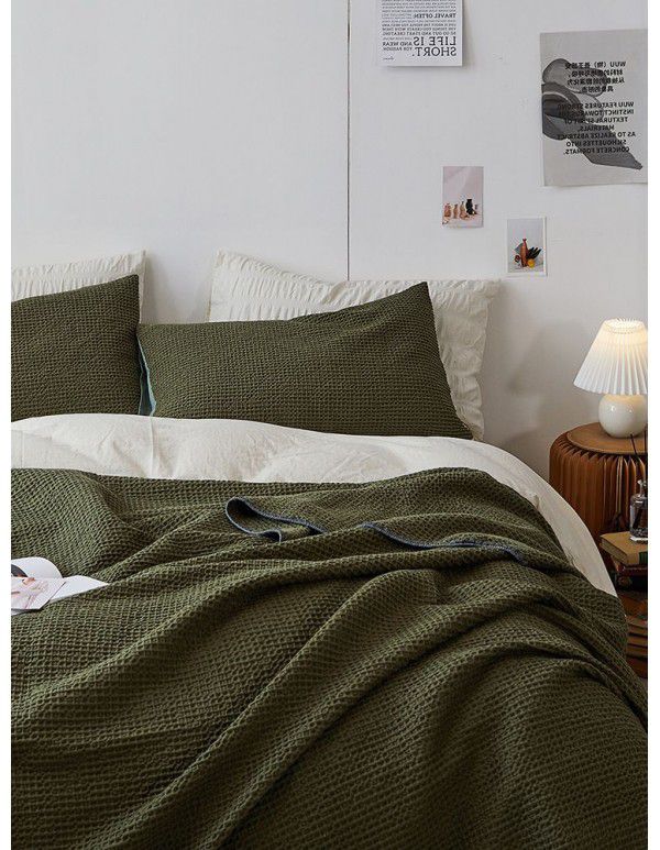 Japanese simple waffle blanket, bedroom towel, cool quilt in summer, solid color, summer thin sofa, air conditioning blanket