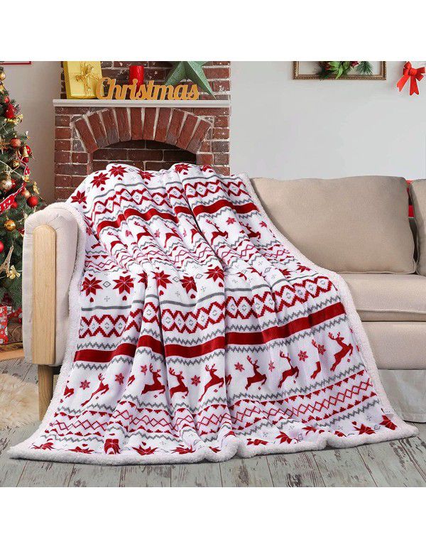 Cross border special flannel Christmas blanket Double layer snow elk Christmas decorative blanket Foreign trade blanket Air conditioning blanket