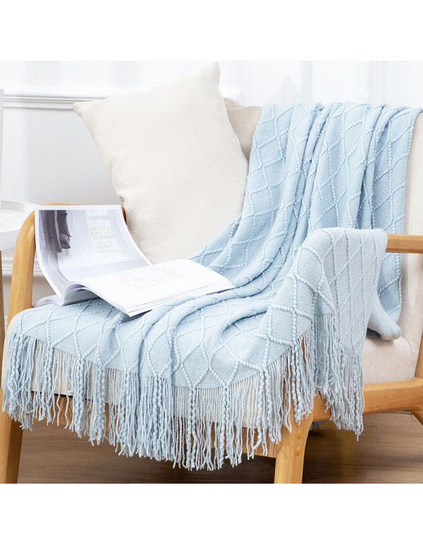 Summer air conditioning blanket knitting blanket thousand bird pattern tassel sofa blanket small blanket bed tail American wool nap blanket