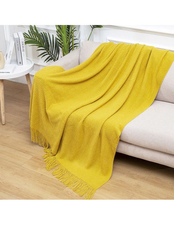 Summer air conditioning blanket knitting blanket thousand bird pattern tassel sofa blanket small blanket bed tail American wool nap blanket